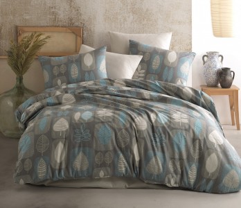 Lenjerie de pat Ranforce Giza V1 Gri / Albastru-2 pers-200 x 220 cm