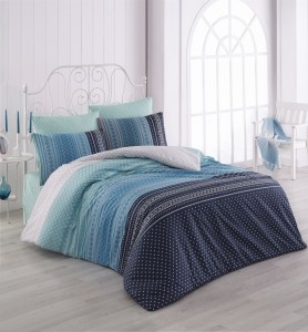 Lenjerie de pat Ranforce Summer V1 Albastru-2 pers-200 x 220 cm-2 pers - 220 x 200 cm