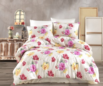 Lenjerie de pat Ranforce Tulip V1 Multicolor-2 pers-200 x 220 cm