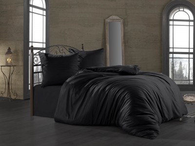 Lenjerie de pat Satin Solid Color Negru-2 pers-200 x 220 cm