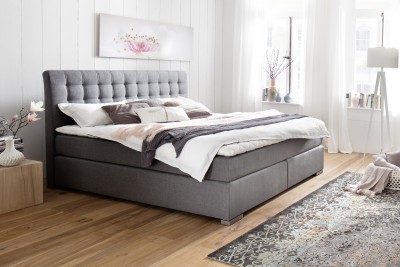 Pat tapitat cu stofa Lenno Boxspring Gri/Picioare metal