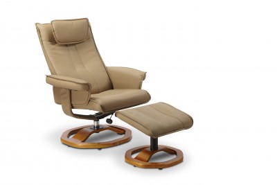 Fotoliu tapitat cu piele ecologica + Taburet Libertad Beige, l81xA79xH87 cm