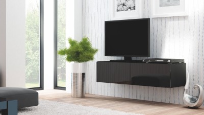Comoda TV din MDF Livius RTV-160W Black, l160xA40xH30 cm