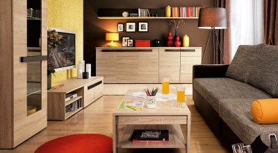 Set de mobila living din MDF, 6 piese Lotus Oak