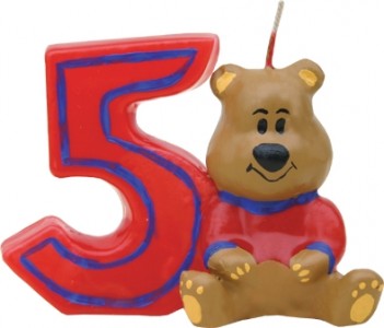 Lumanare aniversara pentru tort, Cifra 5 Ursulet Rosu