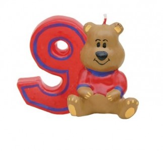Lumanare aniversara pentru tort, Cifra 9 Ursulet Rosu