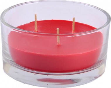 Lumanare in pahar cu 3 fitile, Tinity Rosu, Ø12xH6 cm