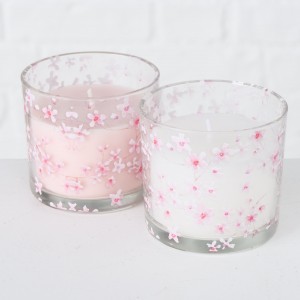 Lumanare in pahar Sakura Roz Deschis / Alb, Ø8xH7 cm