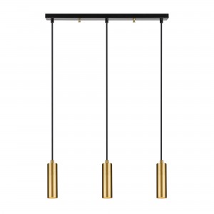 Lustra Tube Short Trio Line Negru / Auriu