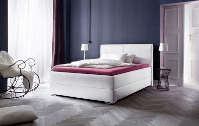 Pat tapitat cu piele ecologica Magic Alb