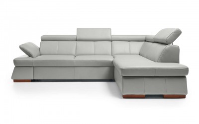 Coltar tapitat cu piele Malpensa Grey cu sezlong pe dreapta