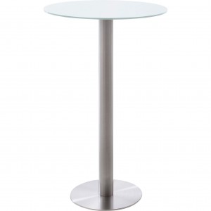 Masa de bar din sticla si metal, Zarina 1 Round Alb / Crom, Ø65xH105 cm