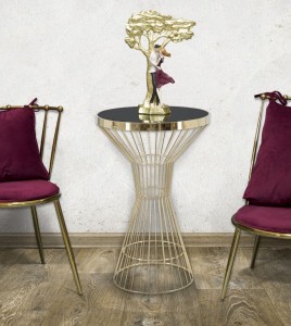 Masa de bar din sticla si metal Empire Negru / Auriu, Ø60xH95 cm