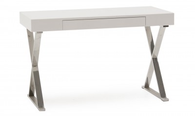 Masa de birou din MDF si metal, cu 1 sertar  Sienna White, L120xl55xH76 cm