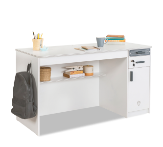 Masa de birou din pal, cu 3 sertare si 1 usa pentru tineret White Large, L138xl58xH75 cm