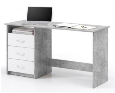 Masa de birou din pal, cu 3 sertare Adrianne Gri / Alb, L120xl50xH76 cm