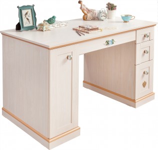 Masa de birou din pal, cu 4 sertare si 1 usa, pentru copii si tineret, Flora Natur, L120xl69xH75 cm