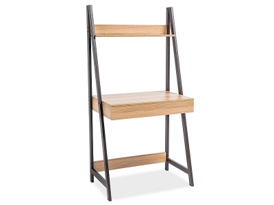 Masa de birou din pal si metal, cu etajera si 1 sertar, Melisandre B Stejar / Maro Inchis, L74xl48xH146,5 cm