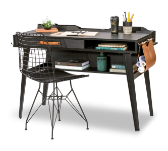 Masa de birou din pal si metal, pentru tineret Dark Metal Black / Graphite, L114xl62xH80 cm