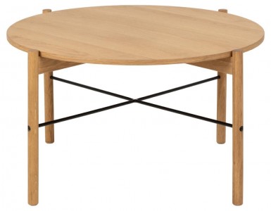 Masa de cafea din furnir, lemn si metal, Leka Stejar / Negru, Ø80xH45,2 cm