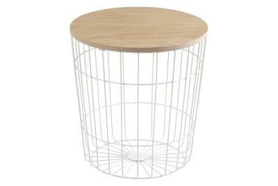 Masa de cafea din furnir si metal Lotus II Alb / Natural, Ø39xH41 cm