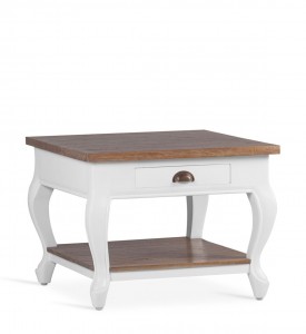 Masa de cafea din lemn, cu 1 sertar Centro Santorini Nuc / Alb, L60xl60xH45 cm