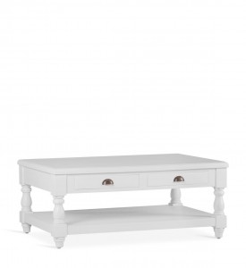 Masa de cafea din lemn, cu 2 sertare Centro Santorini Alb, L110xl70xH45 cm