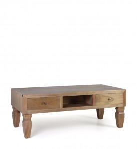 Masa de cafea din lemn, cu 3 sertare, Kaki Natural, L120xl60xH45 cm