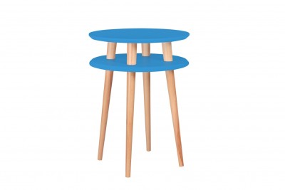 Masa de cafea din lemn de fag si MDF Ufo High Sky Blue / Beech, Ø45xH61 cm