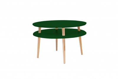 Masa de cafea din lemn de fag si MDF Ufo Low Dark Green / Beech, Ø70xH35 cm