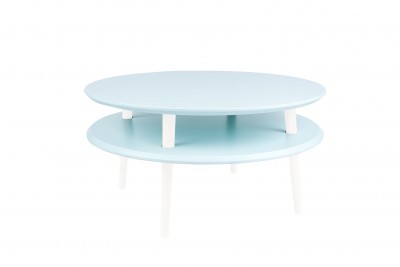 Masa de cafea din lemn de fag si MDF Ufo Low Light Turquoise / White, Ø70xH35 cm