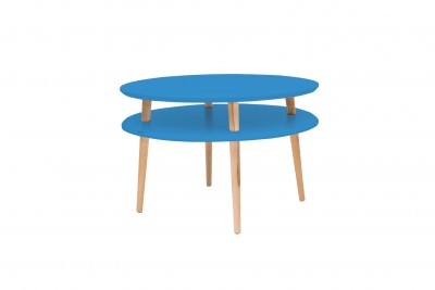 Masa de cafea din lemn de fag si MDF Ufo Low Sky Blue / Beech, Ø70xH35 cm