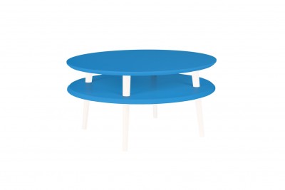 Masa de cafea din lemn de fag si MDF Ufo Low Sky Blue / White, Ø70xH35 cm