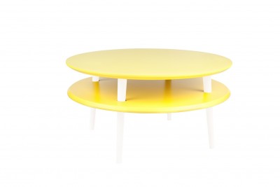 Masa de cafea din lemn de fag si MDF Ufo Low Yellow / White, Ø70xH35 cm