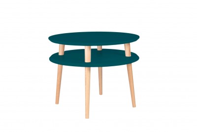 Masa de cafea din lemn de fag si MDF Ufo Medium Petrol Blue / Beech, Ø57xH45 cm