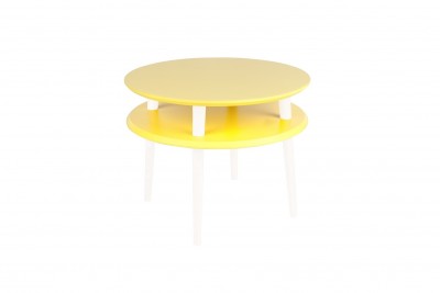 Masa de cafea din lemn de fag si MDF Ufo Medium Yellow / White, Ø57xH45 cm