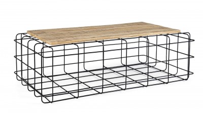 Masa de cafea din lemn de mango si metal Trellis Rectangular Natur / Negru, L110xl65xH35 cm