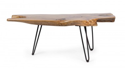 Masa de cafea din lemn de tec si metal Adanya Natural / Negru, L100xl40xH40 cm