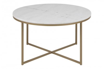 Masa de cafea din marmura si metal, Alisma Alb / Alama, Ø80xH46 cm