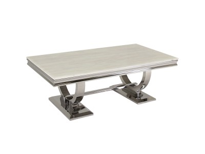 Masa de cafea din marmura si metal Arianna Cream, L130xl70xH44,5 cm