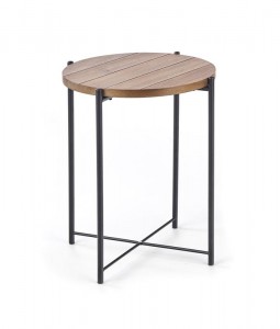 Masa de cafea din MDF, furnir si metal Tangia S Nuc / Negru, Ø40xH52 cm