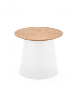 Masa de cafea din MDF, furnir si polipropilena, Azael-S Natural / Alb, Ø49xH43 cm