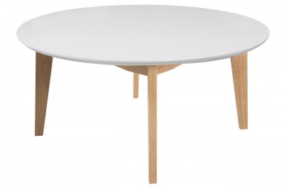 Masa de cafea din MDF si lemn, Abin Alb / Stejar, Ø90xH42 cm