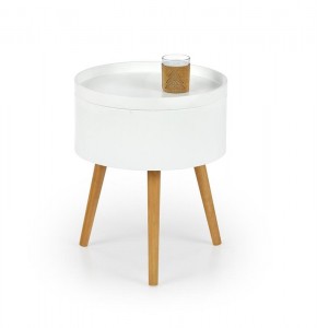 Masa de cafea din MDF si lemn Suzan Alb / Natural, Ø38xH48 cm