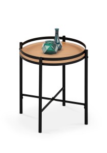 Masa de cafea din MDF si metal Melanio Natural / Negru, Ø44xH46 cm