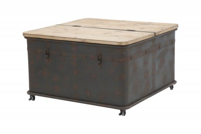 Masa de cafea din metal si lemn de brad cu spatiu de depozitare Coffee Brown,L80,5xl80,5xH49 cm