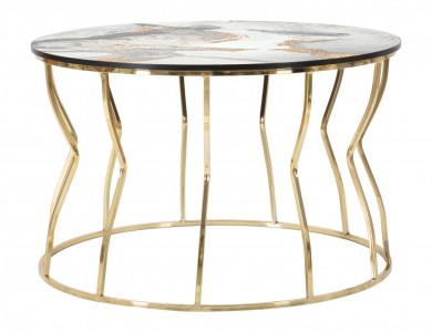 Masa de cafea din metal si MDF, Abstract Top B Multicolor / Auriu, Ø70xH43,5 cm