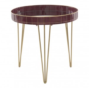 Masa de cafea din metal si sticla Glam Bordeaux, Ø60xH60 cm