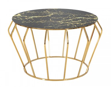 Masa de cafea din metal si sticla, Histor Negru / Auriu, Ø78xH44,5 cm