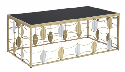 Masa de cafea din metal si sticla Leaf Auriu / Negru,L120xl66xH46 cm